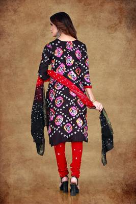 black Cotton Salwar Suit Dupatta Bandhani Dress Material 3