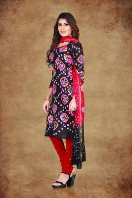 black Cotton Salwar Suit Dupatta Bandhani Dress Material 5