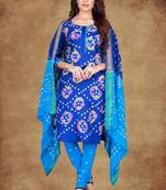 blue Cotton Salwar Suit Dupatta Bandhani Dress Material