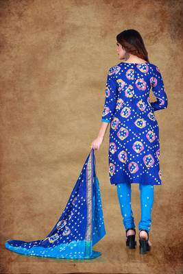 blue Cotton Salwar Suit Dupatta Bandhani Dress Material 3