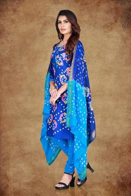 blue Cotton Salwar Suit Dupatta Bandhani Dress Material 5