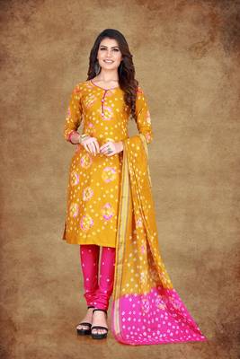 yellow Cotton Salwar Suit Dupatta Bandhani Dress Material 1