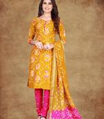 yellow Cotton Salwar Suit Dupatta Bandhani Dress Material