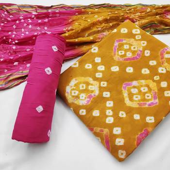 yellow Cotton Salwar Suit Dupatta Bandhani Dress Material 2
