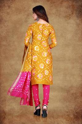 yellow Cotton Salwar Suit Dupatta Bandhani Dress Material 3