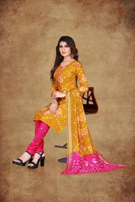 yellow Cotton Salwar Suit Dupatta Bandhani Dress Material 4