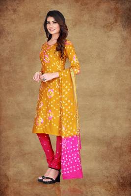 yellow Cotton Salwar Suit Dupatta Bandhani Dress Material 5