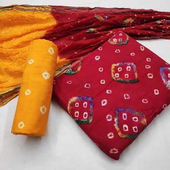 red Cotton Salwar Suit Dupatta Bandhani Dress Material 2