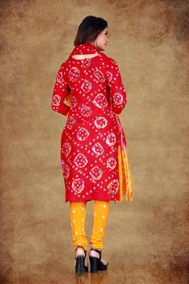 red Cotton Salwar Suit Dupatta Bandhani Dress Material 3
