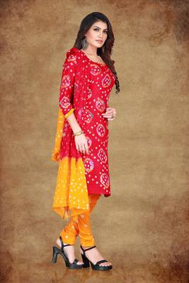 red Cotton Salwar Suit Dupatta Bandhani Dress Material 5