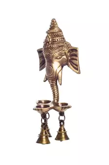 ganesh deepak with bell brass wall hanging