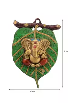 Lord Ganesha on Leaf White Metal Wall