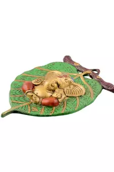 Lord Ganesha on Leaf White Metal Wall