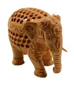 Home Decor Wooden Jali Elephant Statue Showpiece