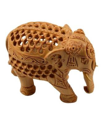 Home Decor Wooden Jali Elephant Statue Showpiece 2