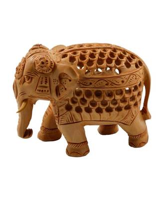 Home Decor Wooden Jali Elephant Statue Showpiece 3
