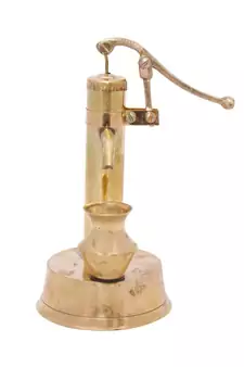 Brass Mini Hand Pump with Container Showpiece for Home Dcor (Gold)