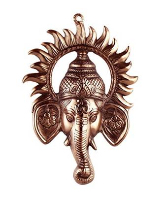 vivan creation ganesh face wall hanging - black metal sculpture with circular sun design, 4 x 2 inches 1