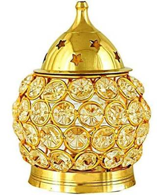 Crystal Akhand Diya for Puja  Brass Decorative Items Oil Lamp Tea Light Holder Lantern Oval Shape 2