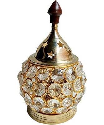 Crystal Akhand Diya for Puja  Brass Decorative Items Oil Lamp Tea Light Holder Lantern Oval Shape 3