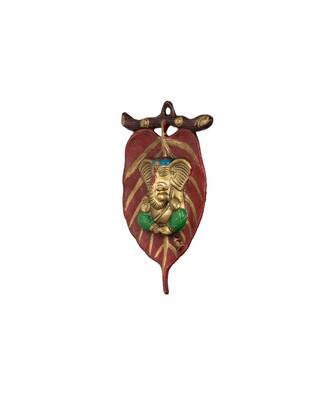 Lord Ganesha Leaf design Metal Wall Hanging 1