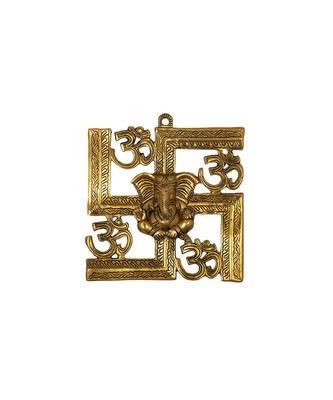 Vivan Creation Swastik Wall Hanging Brass Gold Finish 1