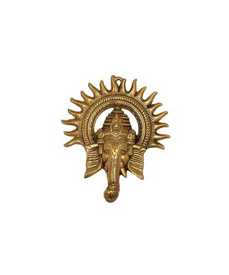 Metal Ganesh Ji Face Encircled with Suraj Ji Wall Hanging Idol 2