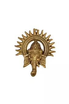 Metal Ganesh Ji Face Encircled with Suraj Ji Wall Hanging Idol