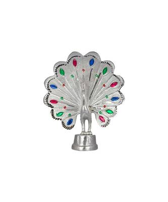 White Metal Silver Plated Fengshui Peacock Bird Showpiece 3