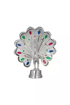 White Metal Silver Plated Fengshui Peacock Bird Showpiece