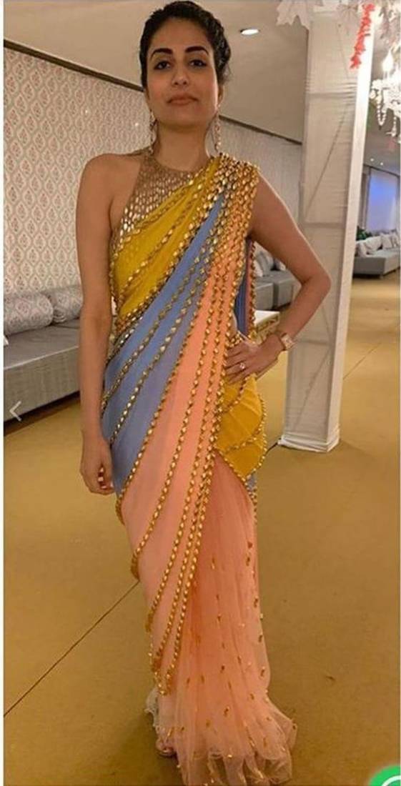Designer Half and half Saree on premium Georgette and net with Sequence work With Blouse 
