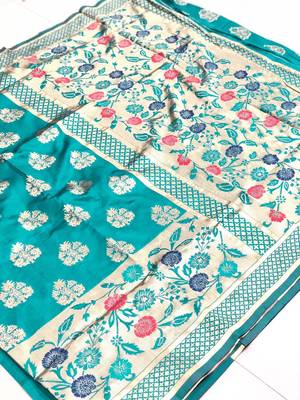 Sky blue woven pure silk saree with blouse 1