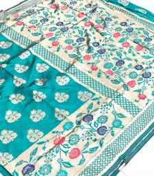 Sky blue woven pure silk saree with blouse