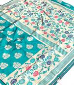 Sky blue woven pure silk saree with blouse
