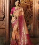 Peach woven silk saree with blouse