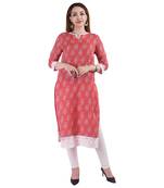 Red printed linen kurtas-and-kurtis