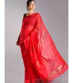 red blended cotton saree with golden border