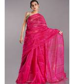 pink blended cotton saree with golden border