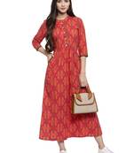 Indibelle Red printed cotton kurtas-and-kurtis