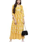 Yellow printed cotton kurtas-and-kurtis