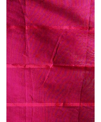 blue blended cotton saree with pink checks and pallu 4