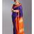 royal blue blended cotton saree with orange pallu and border