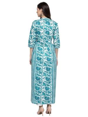 Turquoise printed cotton kurtas-and-kurtis 2