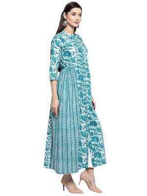 Turquoise printed cotton kurtas-and-kurtis 3