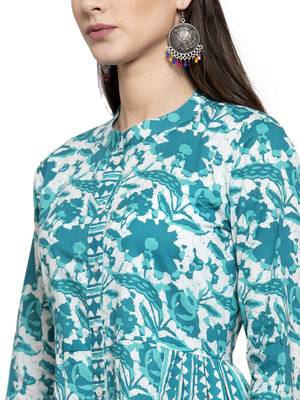 Turquoise printed cotton kurtas-and-kurtis 5