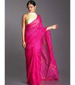pink blended cotton saree with golden border