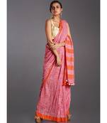 pink cotton handloom gamcha saree with orange border
