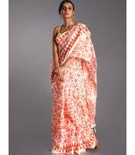 off white blended cotton saree with printed orange motifs