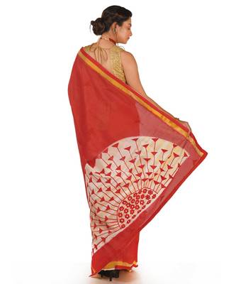white chanderi cotton with red 3d applique work 3