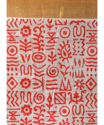 white chanderi cotton with red 3d applique work 4
